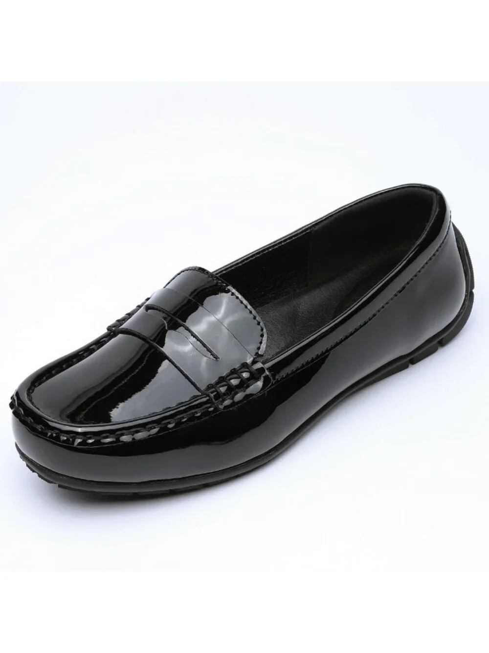 Womens Black Leather Penny Loafers Comfortable Lightweight Slip On Casual Shoes